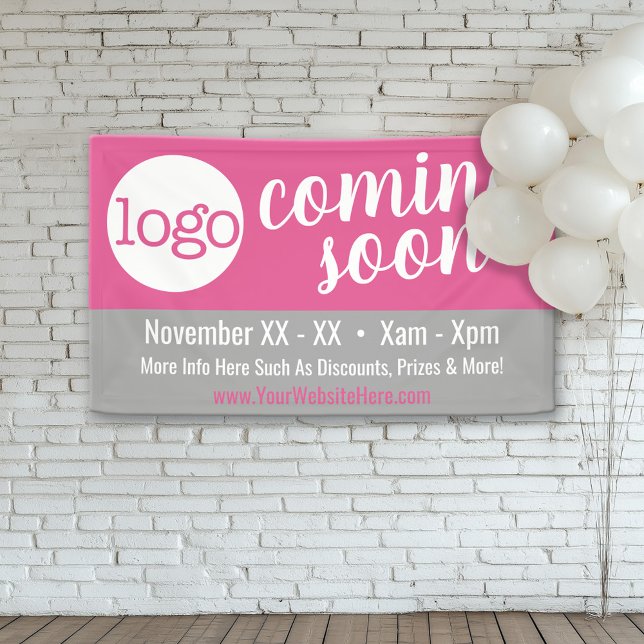 Lona Próximamente anuncio - Añadir logotipo y detalles (Custom Grand Opening Banner with Logo)