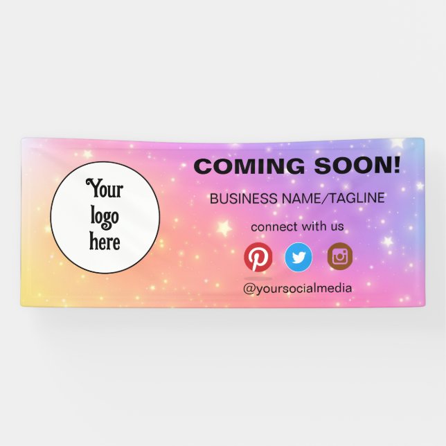 Lona Próximamente, el logotipo de medios sociales y neg (Horizontal)