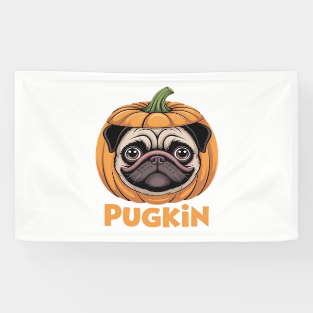 Lona Pugkin Pug Halloween Feliz Halloween sobredimensio (Horizontal)
