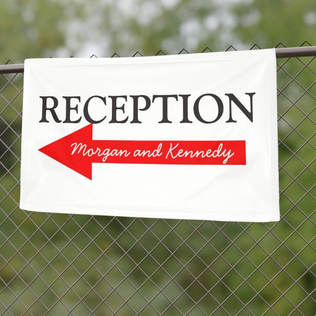 Lona Punto de flecha de dirección de recepción de boda  (If your wedding reception is to the left, here's the banner just for you. Add your names!)