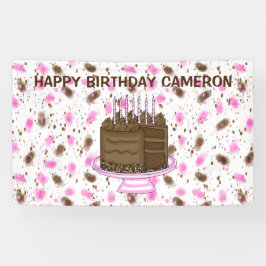 Lona Puntos rosas y marrones personalizados Feliz cumpl