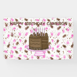 Lona Puntos rosas y marrones personalizados Feliz cumpl