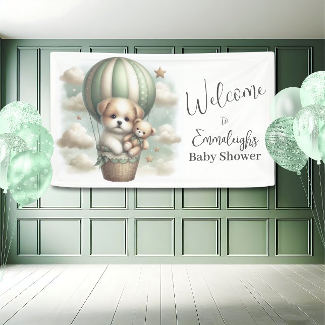 Lona Puppy Bear Adventure Balloon Baby Shower Welcome (Subido por el creador)