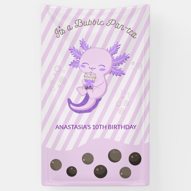 Lona Purple Axolotl Bubble Boba Tea Birthday Party (Vertical)