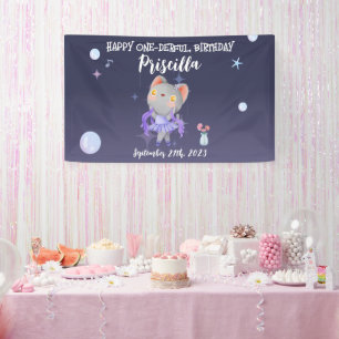 Lona Purple Ballerina Cat Kids Fiesta de cumpleaños