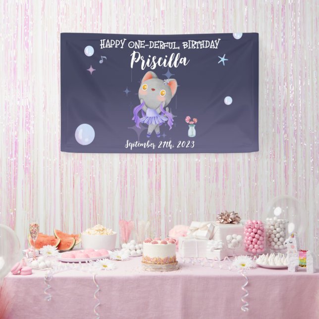 Lona Purple Ballerina Cat Kids Fiesta de cumpleaños (Fiesta)