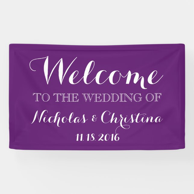Lona PURPLE Bienvenida Boda Banner Rustic Gold (Horizontal)