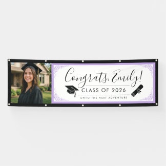 Lona PURPLE & BLK ornate | Graduation Banner with Photo