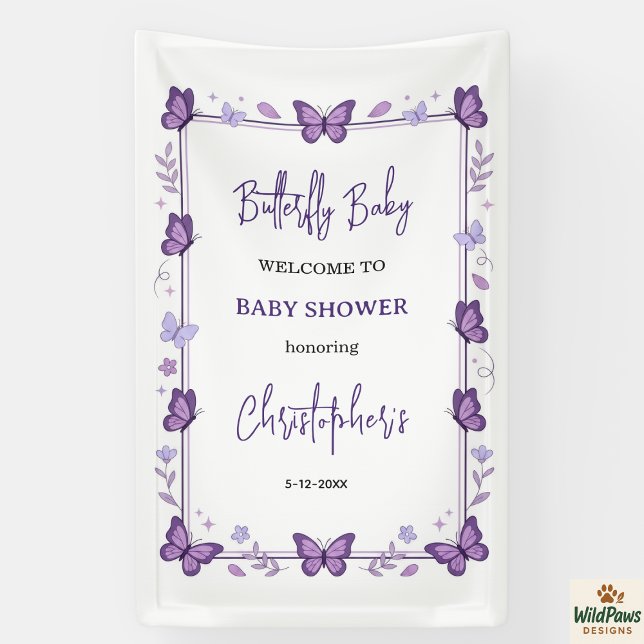 Lona Purple Butterfly Baby Girl Baby Shower  (Purple Butterfly Baby Girl Baby Shower Banner
)