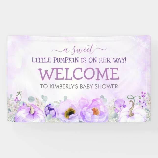 Lona Purple Floral Pumpkins Fall Bienvenida a Baby Show (Horizontal)