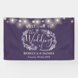 Lona Purple Floral String Lights Script Boda