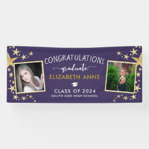 Lona Purple & Gold Stars Photo Congratulations Graduate