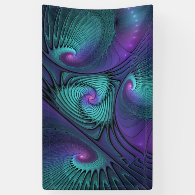 Lona Purple Meets Turquoise Moderno Resumen Arte Fracta (Vertical)