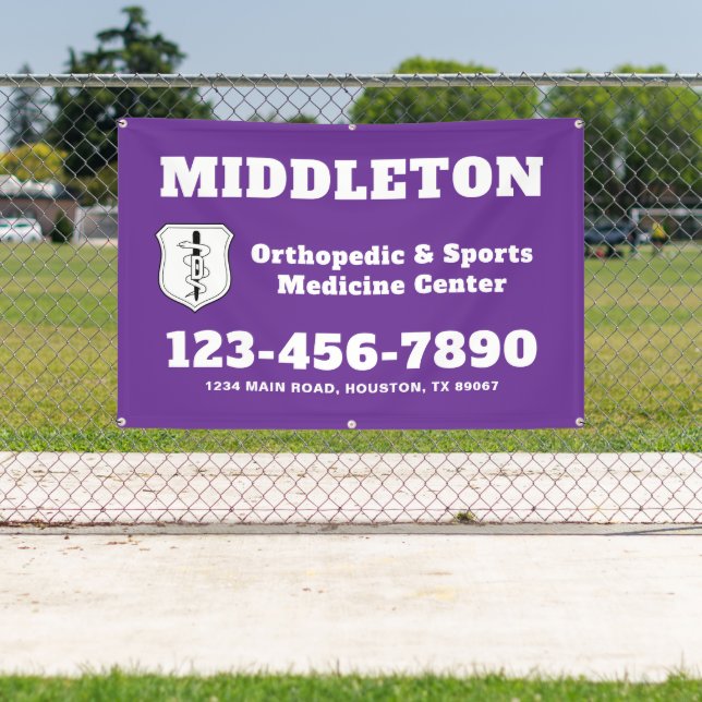 Lona Purple Promotional Business Banner with Logo (in situ)