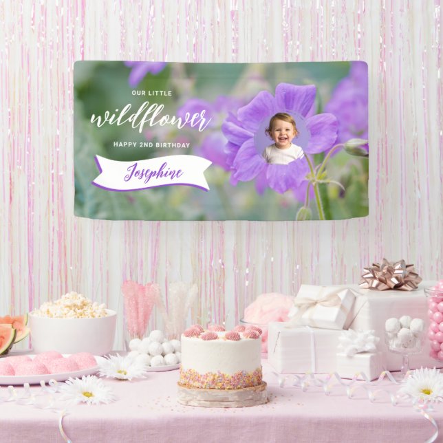 Lona Purple Wildflower Custom Baby Photo Happy Birthday (Fiesta)
