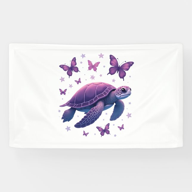 Lona Púrpura - Camiseta mariposa de tortuga marina (Horizontal)