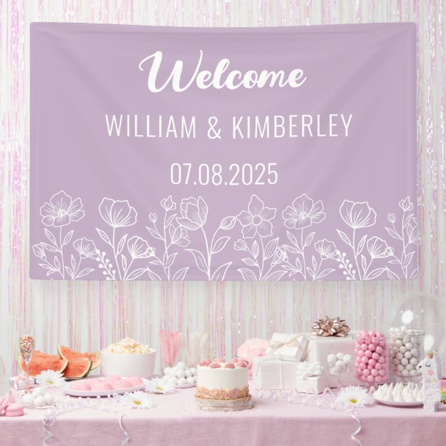 Lona Púrpura Lilac Floral Rustic Simple Boda Moderno (Fiesta)