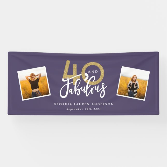 Lona púrpura y dorado moderno multifoto 40 y fabuloso (Horizontal)