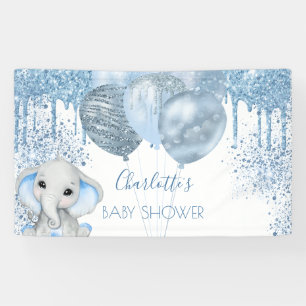 Lona purpurina azul de Baby Shower elefante plata