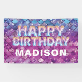 Lona Purpurina azul rosado de cumpleaños de Sirena pers