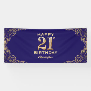 Lona purpurina azul y oro de la Marina Fiesta de cumple