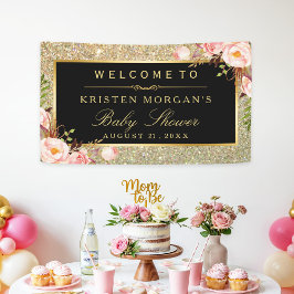 Lona Purpurina Baby Shower Gold parkles floral rosa