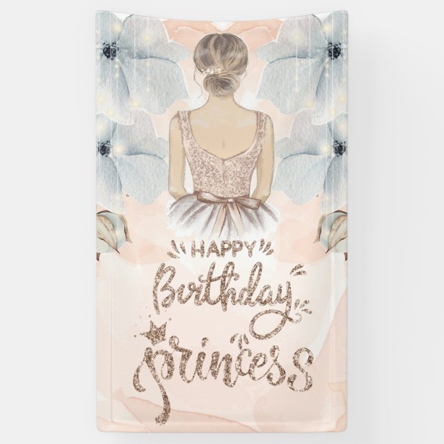 Lona Purpurina beige de lujo Princess Happy Birthday (Vertical)