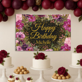 Lona Purpurina Borgoña Rosa Negro Nombre de cumpleaños 