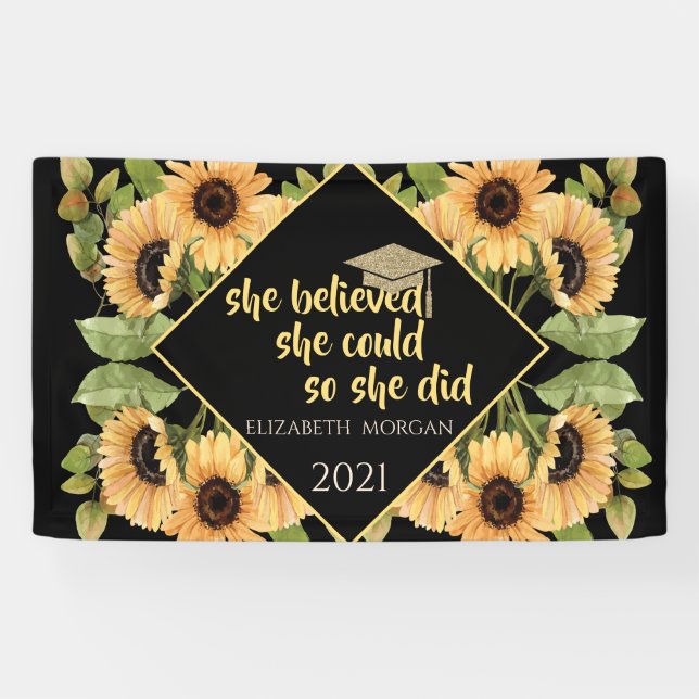 Lona Purpurina de girasoles Graduate Cap (Horizontal)