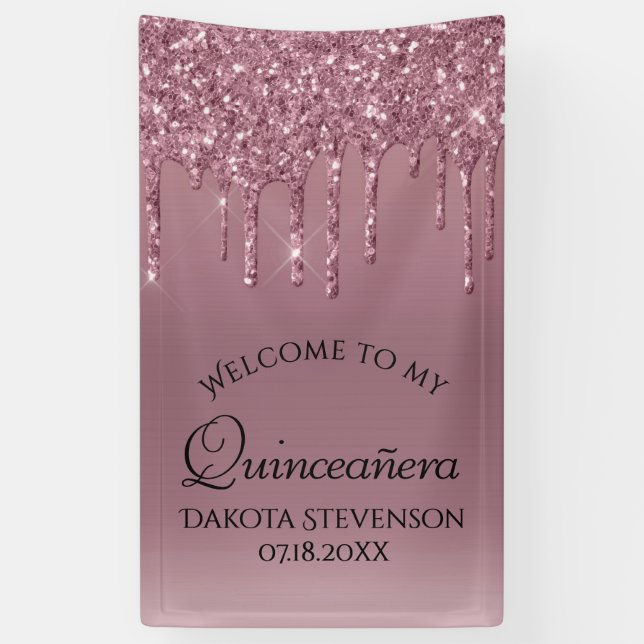 Lona Purpurina de gota | Quinceanera rosada turbia (Vertical)