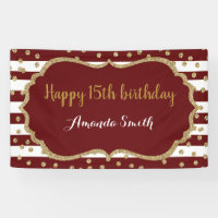 Purpurina de oro de Borgoña feliz 15 cumpleaños