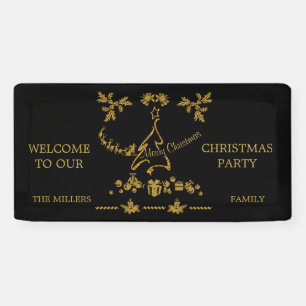 Lona Purpurina de oro Feliz Navidad, Santa Claus