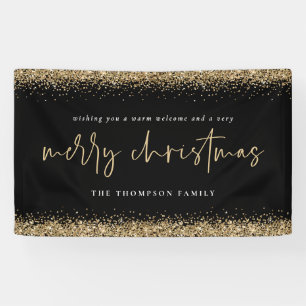 Lona Purpurina de oro Merry Christmas Name Black