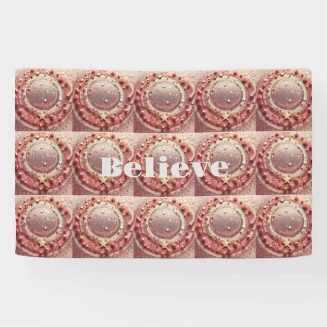 Lona Purpurina de oro Starry Gold Rosa cree cartel (Horizontal)