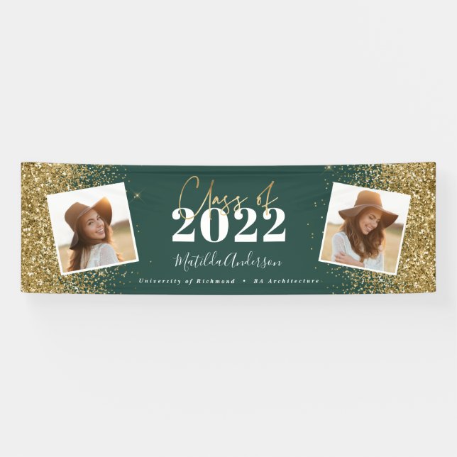 Lona purpurina de oro verde 2 clase de foto de graduaci (Horizontal)