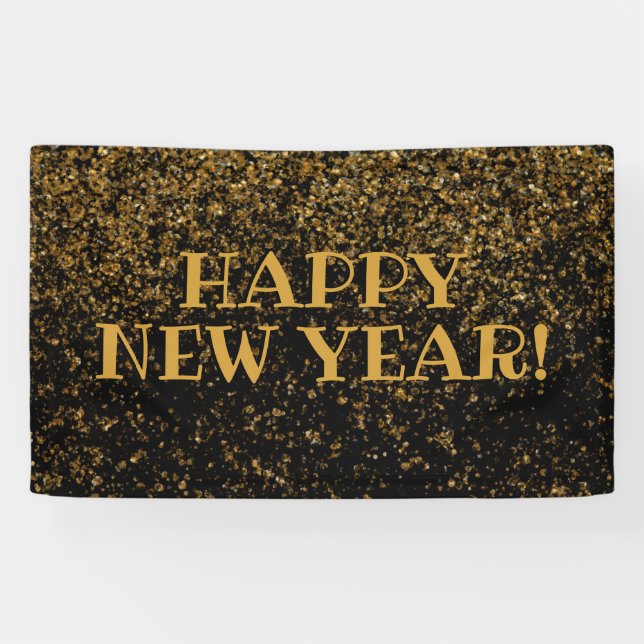 Lona Purpurina de oro y negro festivo feliz año nuevo (Horizontal)