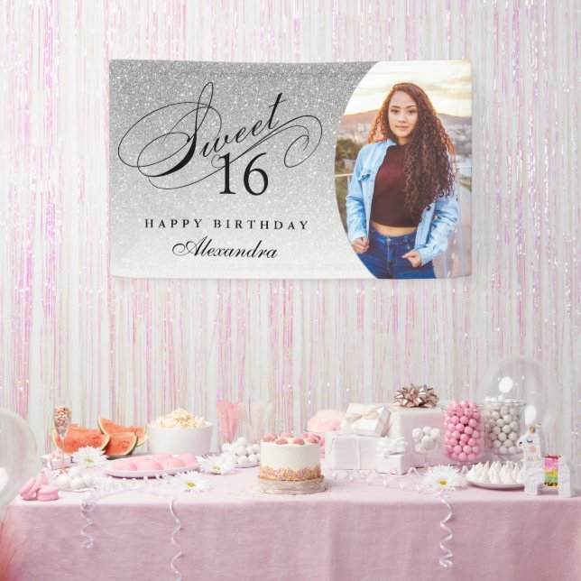 Lona Purpurina de plata dulce 16 foto personalizada (Fiesta)