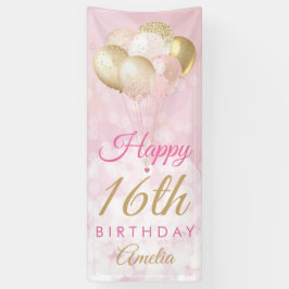 Lona Purpurina Girly Pink Globos 16 cumpleaños