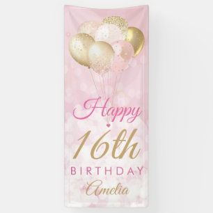 Lona Purpurina Girly Pink Globos 16 cumpleaños