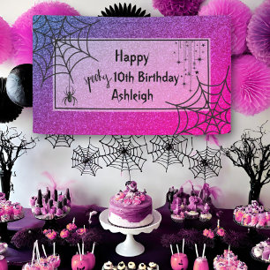 Lona Purpurina Glam Pink Purple Spider Halloween Cumple