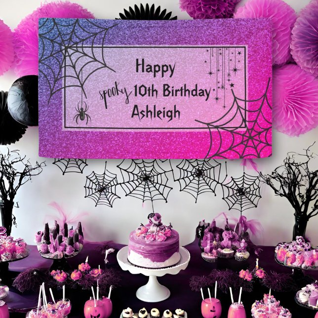 Lona Purpurina Glam Pink Purple Spider Halloween Cumple (Subido por el creador)