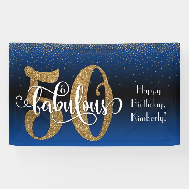 Lona Purpurina Gold Confetti Blue Ombre 50 y fabuloso (Horizontal)
