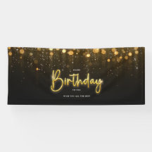 Purpurina negro del cartel de cumpleaños feliz