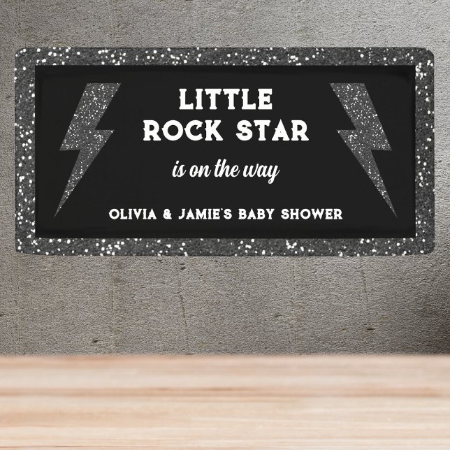 Lona Purpurina negro estrella de Little Rock Flash Baby (little rock star baby shower banner black glitter flash rock and roll)