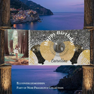 Lona Purpurina negro y globos Purpurinas dulces 16 cump