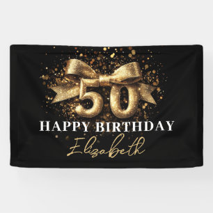 Lona Purpurina negro y oro 50 Fiesta feliz cumpleaños