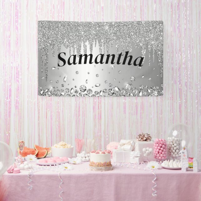 Lona Purpurina personalizado Crystal Diamond Silver Hap (Fiesta)