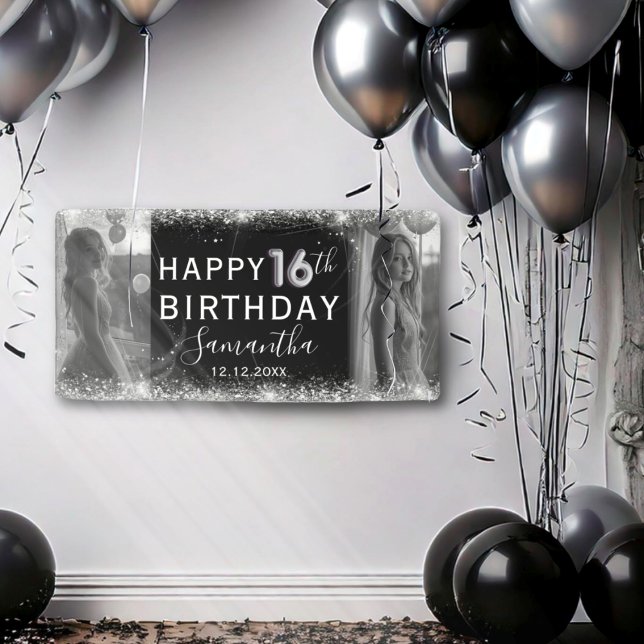 Lona Purpurina plateado y cumpleaños fotográfico modern (Subido por el creador)