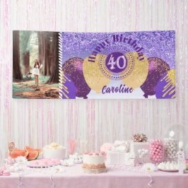 Lona Purpurina Púrpura 40 cumpleaños y globos