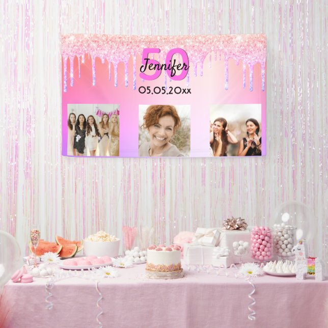 Lona Purpurina púrpura de cumpleaños goteo de bienvenid (Fiesta)